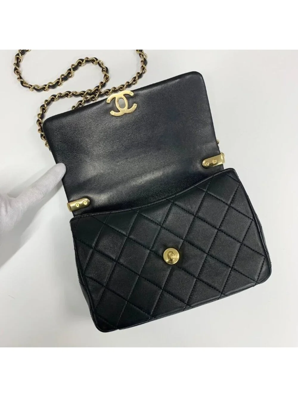 Chanel Quilted Top Handle CC Logo Leather